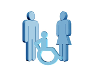 Immagine vettoriale famiglia con bambino disabile